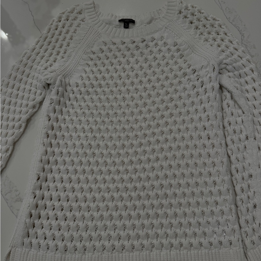 Talbots White Crew Neck Sweater with Textured Knit